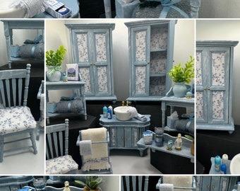 Dolls House Miniatures - 1/12th / 1:12 / inch scale.    Shabby Chic Bathroom Bedroom Furniture ( 6 options  )