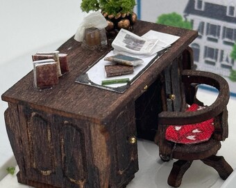Dolls House 1/48th / 1:48 /  Quarter Scale  Desk and Chair