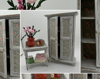 Dolls House Miniatures - 1/12th / 1:12 / inch scale.    Shabby Chic Bedroom Furniture ( wardrobe / washstand option )