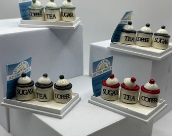 Dolls House Miniatures - 1/12th Kitchen Tea Coffee Sugar Jar set x1 (various colours)