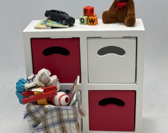 Dolls House Miniatures - Boys Double cube toy shelf