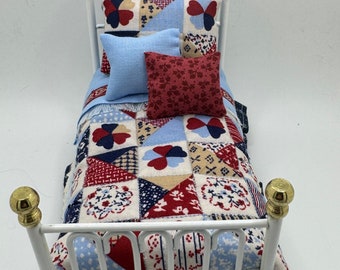 Dolls House Luxury Dressed 1/12th - 1:12 - 1 inch scale Hand Dressed Bed - Scarlet