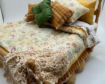 Dolls House Dressed 1/12th Double Bed - Sandy