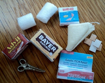 Dolls House Miniatures - 1/12th USA First Aid Items /Medicines (set B)