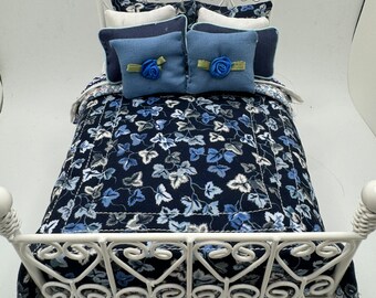 Dolls House Luxury Dressed 1/12th - 1:12 - 1 inch scale Hand Dressed Bed - Ivy (Liberty fabric)