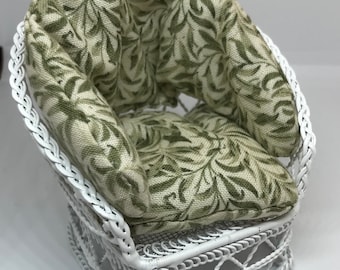Dolls House Miniatures - 1/12th White Wire chair - Green willow