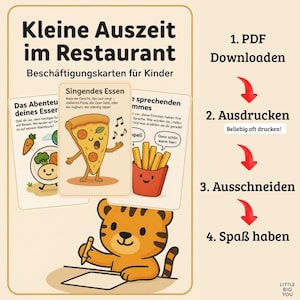レストランでちょっと休憩 – 子供向けの印刷可能なアクティビティカード（印刷用PDF）