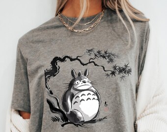 Minimalist Totoro Shirt: Japanese Ink Art, Ghibli Tee