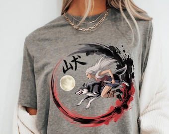 Princess Mononoke Shirt: San & Wolf Ink Art, Ghibli Anime Tee