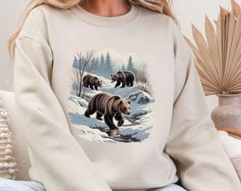 Retro Black Bears Wilderness 90s Sweatshirt, Vintage Brown Bear Crewneck, Boho Unisex Nature Crewneck