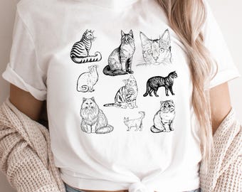 Cats 90s Vintage Tattoo Style Tshirt, Cat Lovers Gift, Cute Cat Shirts,Nature Unisex Adult Pet Shirt, Retro Comfort Colors® Y2k Kitten Shirt