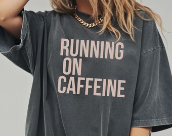 Running on Caffeine Anxiety Shirt, Funny Coffee Sweatshirt, Sarcastic Quote Hoodie, Tired Mom Gift, Relatable Humor Shirt