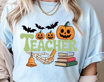 Halloween Teacher Shirt: Spooky School Outfit with Ghosts & Books
