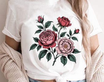 Regency Roses Romantic Floral Tee, Vintage Regency Floral Illustration Shirt, Cottagecore Floral Print Sweatshirt