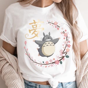 Anime Totoro Shirt: Dream Kanji Sakura Flowers, Ghibli Tee