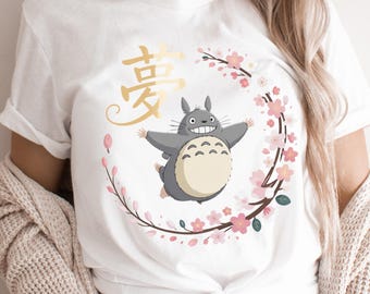 Anime Totoro Shirt: Dream Kanji Sakura Flowers, Ghibli Tee