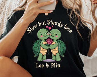 T-shirt koppel schildpad, gepersonaliseerde namen, jubileumcadeau