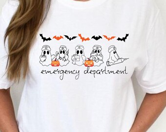Halloween Nurse Ghost T-Shirt: Funny ER/ICU Spooky Season Tee