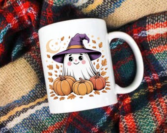 Bonita taza de café fantasma de fantasía otoñal, tazas de brujas espeluznantes para amantes de los fantasmas, taza de regalo de Halloween, tazas de otoño, taza de cerámica de 325 ml/400 ml