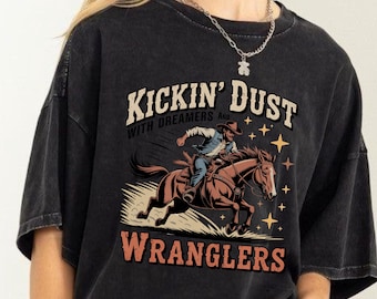 Camiseta gráfica vintage del oeste: camisa vaquera con jinete