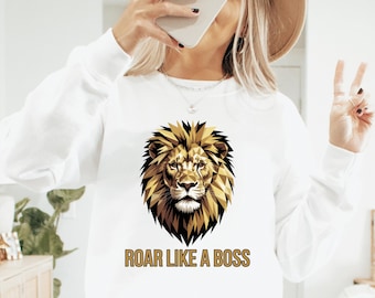 Roar Like a Boss T-Shirt, Geometric Lion Tee, Motivational Streetwear, Luxury Gold Black Shirt, Boss Gift 2025