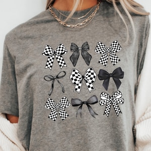 Black Bow Comfort Colors Shirt: Checkered Coquette Tee
