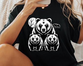 Bear Wildlife Graphic T-Shirt, Moon Forest Animal Tee, Vintage Grizzly Bear Top, Rustic Nature Lover Gift