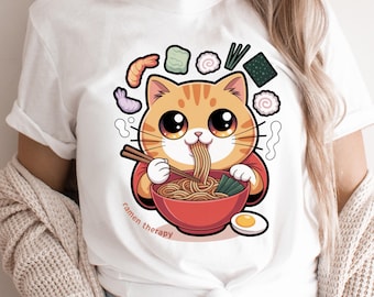 Ramen Cat TShirt, Cat Lover Shirt, Kawaii Tees, Anime Cat Shirt, Japanese Shirt, Foodies Shirt, Kitty Tee