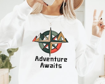Adventure Awaits T-Shirt, Geometric Compass Mountain Tee, Outdoor Hiking Shirt, Travel Gift 2025, Wanderlust Nature Lover