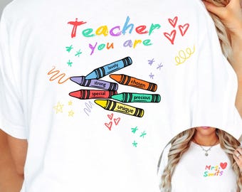 Gepersonaliseerde docenten-T-shirt: comfortabele kleuren aangepast krijtontwerp