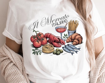 Vintage Italian Market T-Shirt: Mediterranean Food Graphic Tee