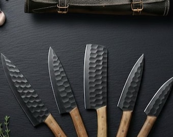 Hand-Forged Carbon Steel  Kitchen Knife Set |  | BBQ 5 PCS Set | Cooking Chef Set Gift for Chefs