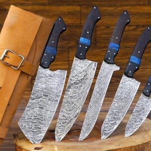 Handmade Damascus Steel Chef Knife Set Damascus Fillet Knife Set Professional Kitchen Knife Set Wooden Handle Anniversary Gift Birthday Gift