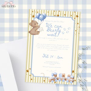 Beary spezielle Babypartyeinladung, Babyparty einladen druckbare, Junge Babyparty einladen Vorlage, druckbare Einladungskarte