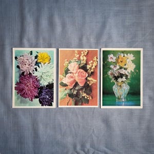 Paquete de postales vintage raras con motivos florales botánicos en blanco para felicitaciones, cumpleaños y aniversario.