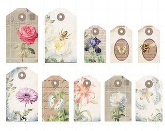 Botanical Ephemera Tags – Vintage Style Scrapbook Embellishments (Digital Download)