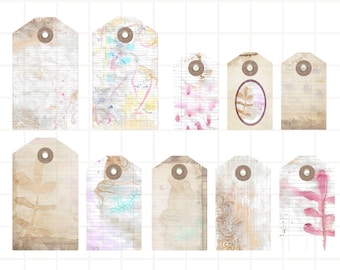 Printable Junk Journal Tags: Watercolor Lined Paper Ephemera (Digital Download)