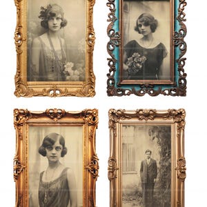 Cartes portrait vintage - Photos imprimables en noir et sépia dans des cadres décorés