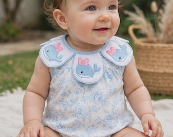 Blue Whale Floral Bubble | Baby Girl Everyday Outfit | Whale Applique Bubble | Spring Photoshoot Gift