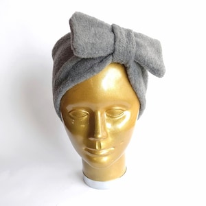 Fleece Ear Warmer Headband, Grey Bow Ear Warmer, Winter Headband