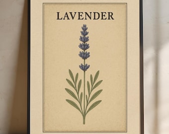 Lavender Poster, Wildflower Printable Art, Botanical Wall Decor, Cottagecore Floral Print, Vintage Herb Garden Gift, Outdoor Lover Gift