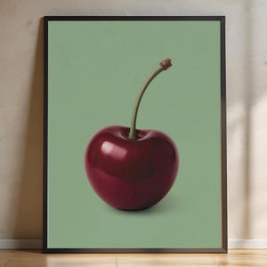 Minimalist Cherry Wall Art Print Poster | Bold Red Fruit Kitchen Decor | Modern Food Photography Artwork for Dining Room or Cafe