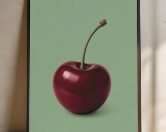 Minimalist Cherry Wall Art Print Poster | Bold Red Fruit Kitchen Decor | Modern Food Photography Artwork for Dining Room or Cafe