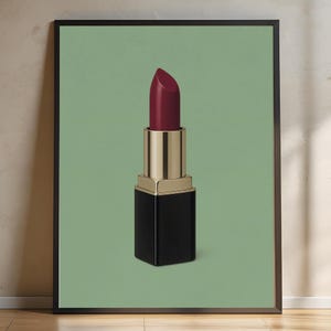 Cherry Lipstick Poster, Glam Beauty Wall Art Printable, Sage Green Minimal Decor, Fashion Makeup Illustration, Dorm, Vanity & Salon Art