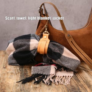 Veg-Tan Leather Glove/Scarf Holder – Swivel Clasp, D-Ring Strap Clip, Quick Release | Belt Loop & Tool Pouch Clip | Yoga Mat/Beach Towel image 2
