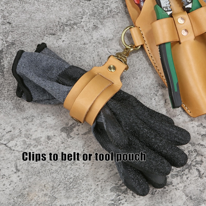 Veg-Tan Leather Glove/Scarf Holder – Swivel Clasp, D-Ring Strap Clip, Quick Release | Belt Loop & Tool Pouch Clip | Yoga Mat/Beach Towel image 5