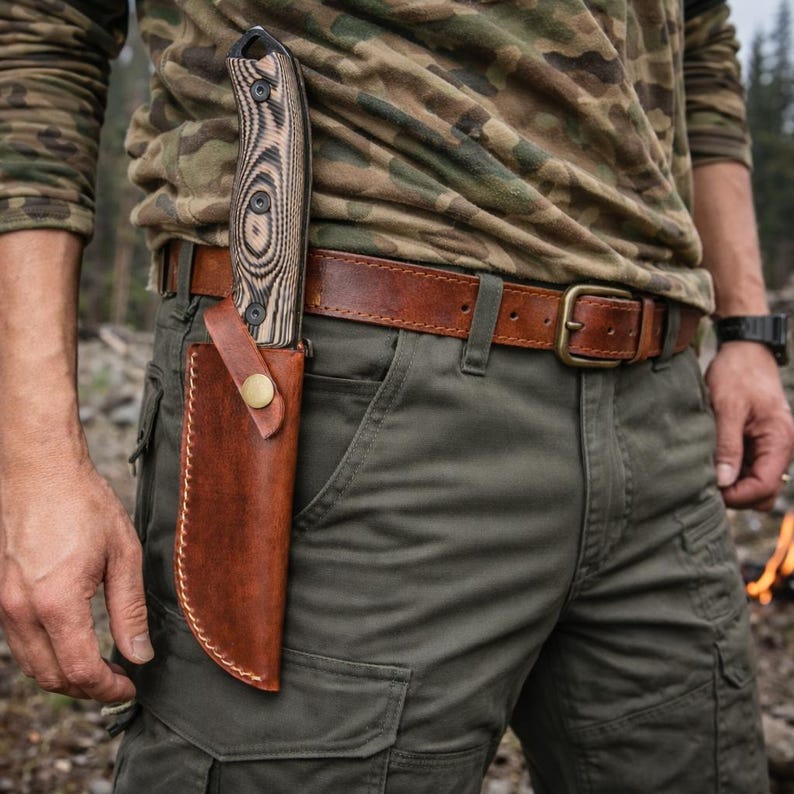 Funda de cuero vegetal curtido artesanal para ESEE 4, 5 y 6, funda de cuchillo personalizada, funda de cinturón con grabado personalizado para hoja fija. imagen 2