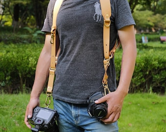 Leather Dual Camera Harness: Vegetable-Tanned Leather, Photographer Gift