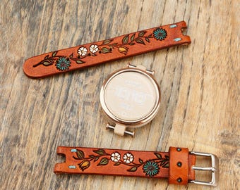 Garmin Lily 2 Watch Band 14mm, Handmade Floral Leather Strap band for Garmin Lily Watch VFTLBD-YSHZ