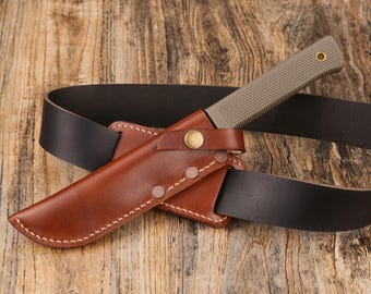 Leather Knife Sheath for Cold Steel SRK & SRK Compact, Handmade Veg Tan Belt Carry Sheath, Personalized Engraving GBESFSSH